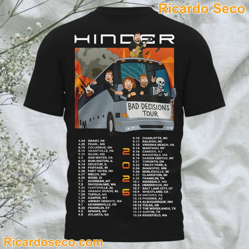 Hinder Tour Bad Decisions 2026 3D T-shirt-b pjED8BO