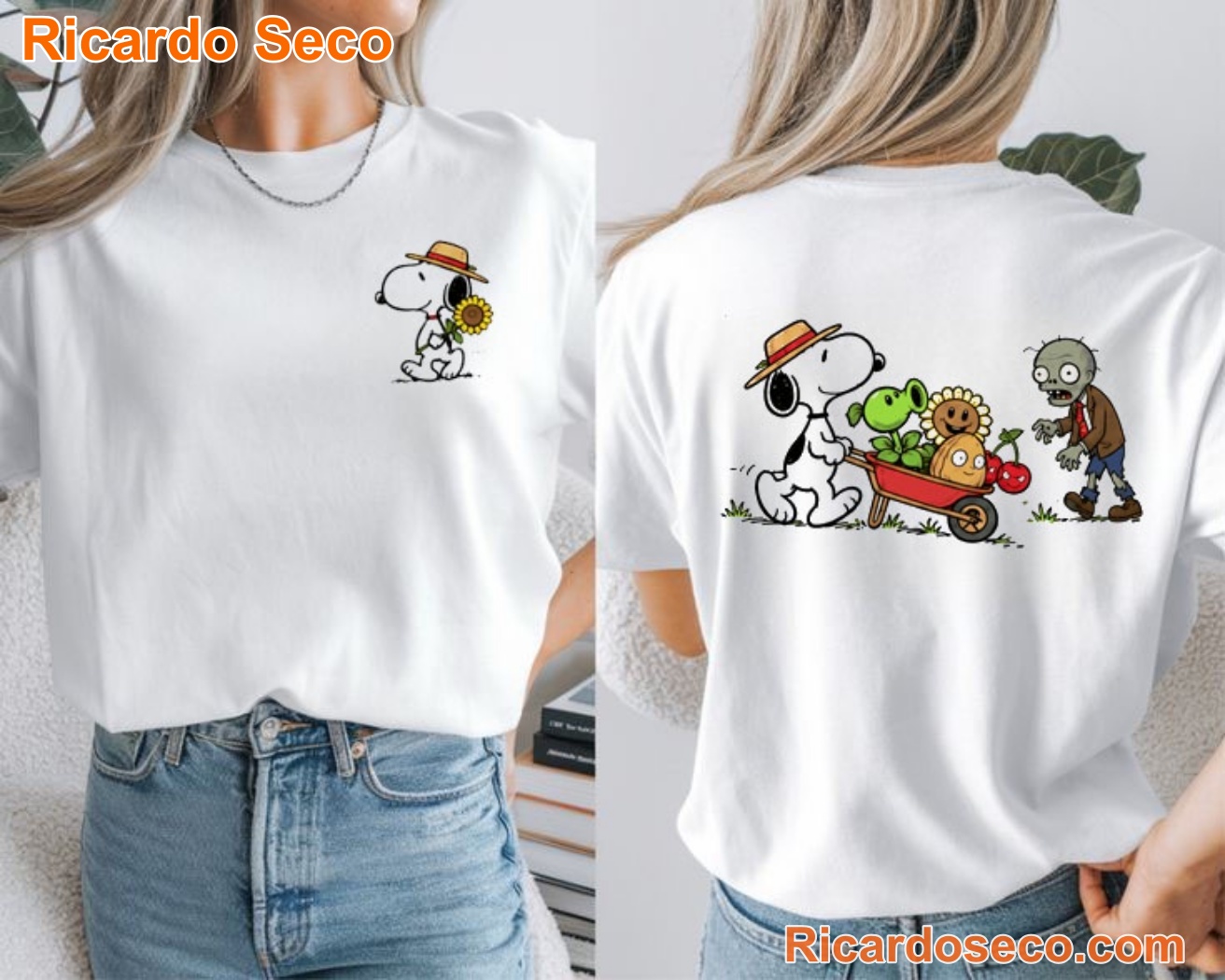 Snoopy Plants And Zombies Garden Cute T-shirt 2g6YPpt