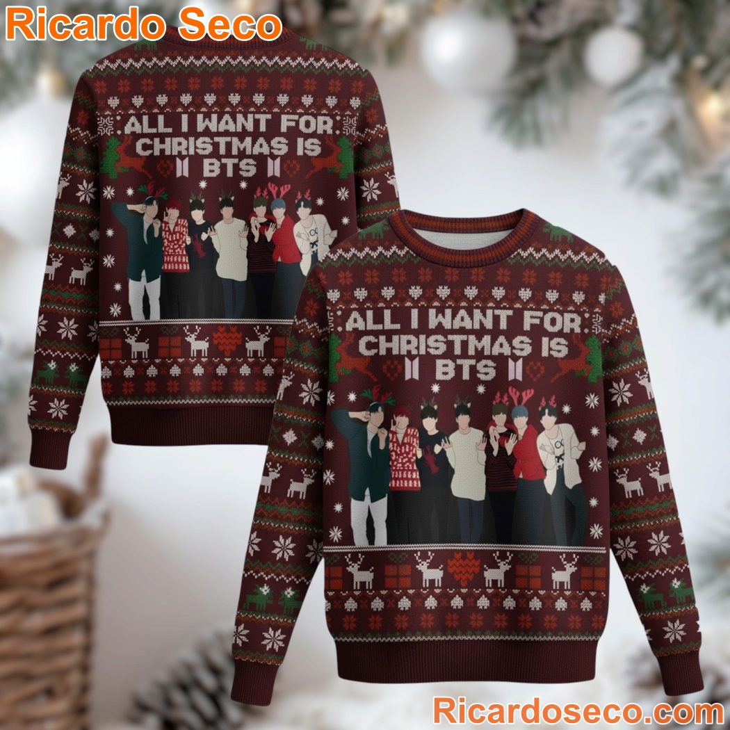 All I Want For Christmas Is BTS Ugly Sweater RkKs2PL