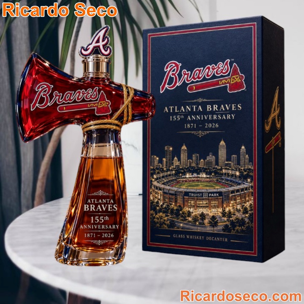 Atlanta Braves 155th Anniversary 1871-2026 Tomahawk Shaped Whiskey Bottle v1QfyOi