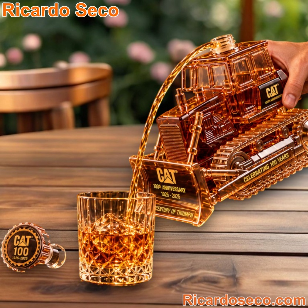 CATerpillar 1925-2025 100th Anniversary Bulldozer Crystal Whiskey Decanter-a EZTHQeb