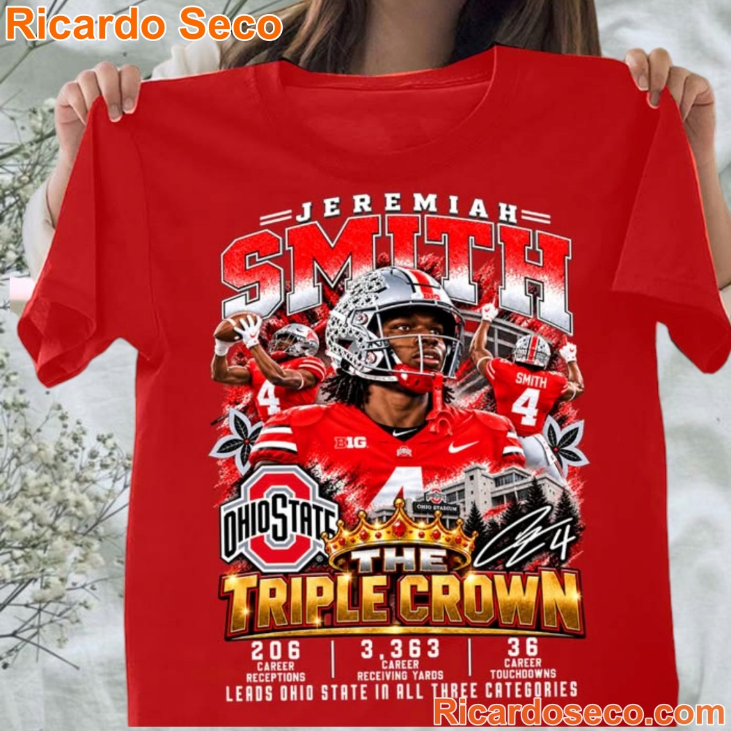Ohio State Buckeyes Jeremiah Smith Triple Crown Graphic T-shirt Ohio State Buckeyes Jeremiah Smith Triple Crown Graphic T-shirt QOsqp3i