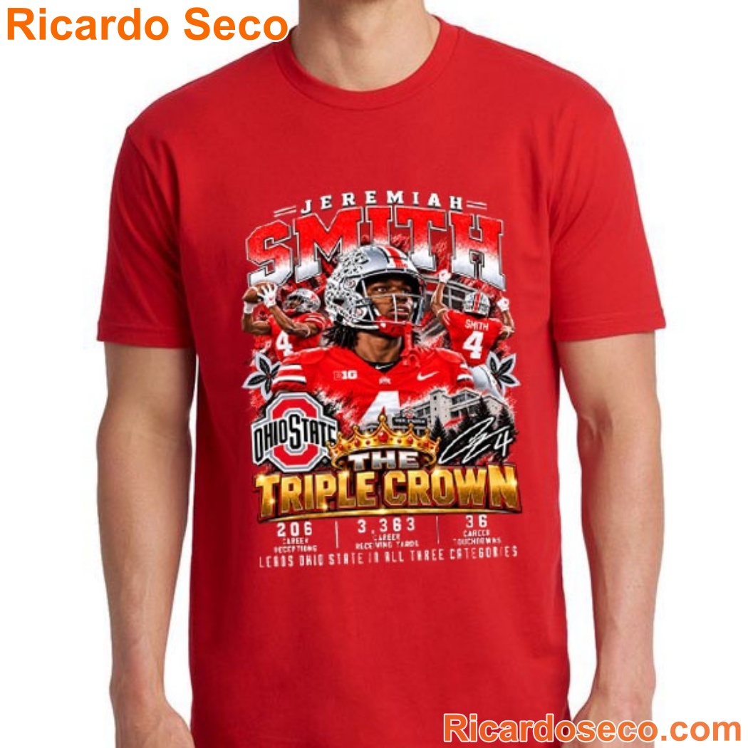 Ohio State Buckeyes Jeremiah Smith Triple Crown Graphic T-shirt-a Ohio State Buckeyes Jeremiah Smith Triple Crown Graphic T-shirt-a fHPEyL0