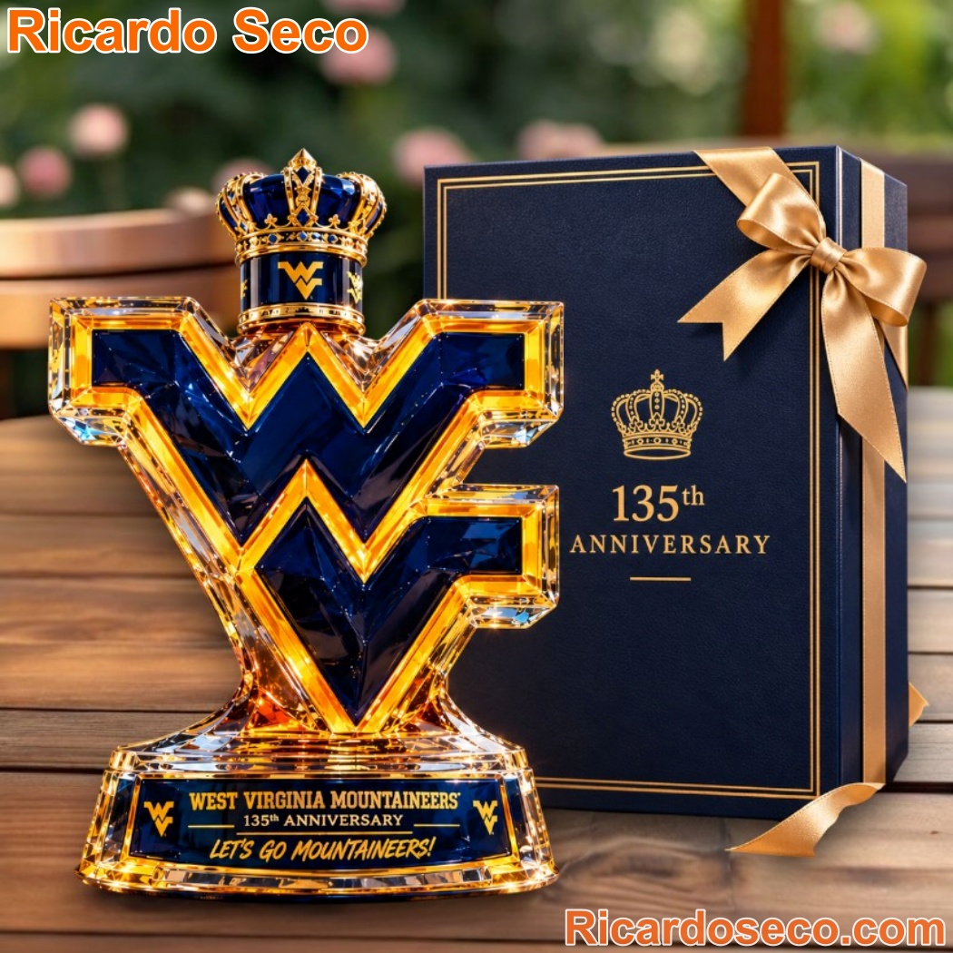 West Virginia Mountaineers 135th Anniversary Logo Whiskey Decanter-a H9m0kPE